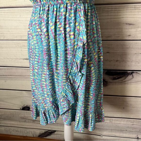 Lilly Pulitzer Kalen Clam Patterned Blue & Pink Ruffle Dress - Picture 4 of 10